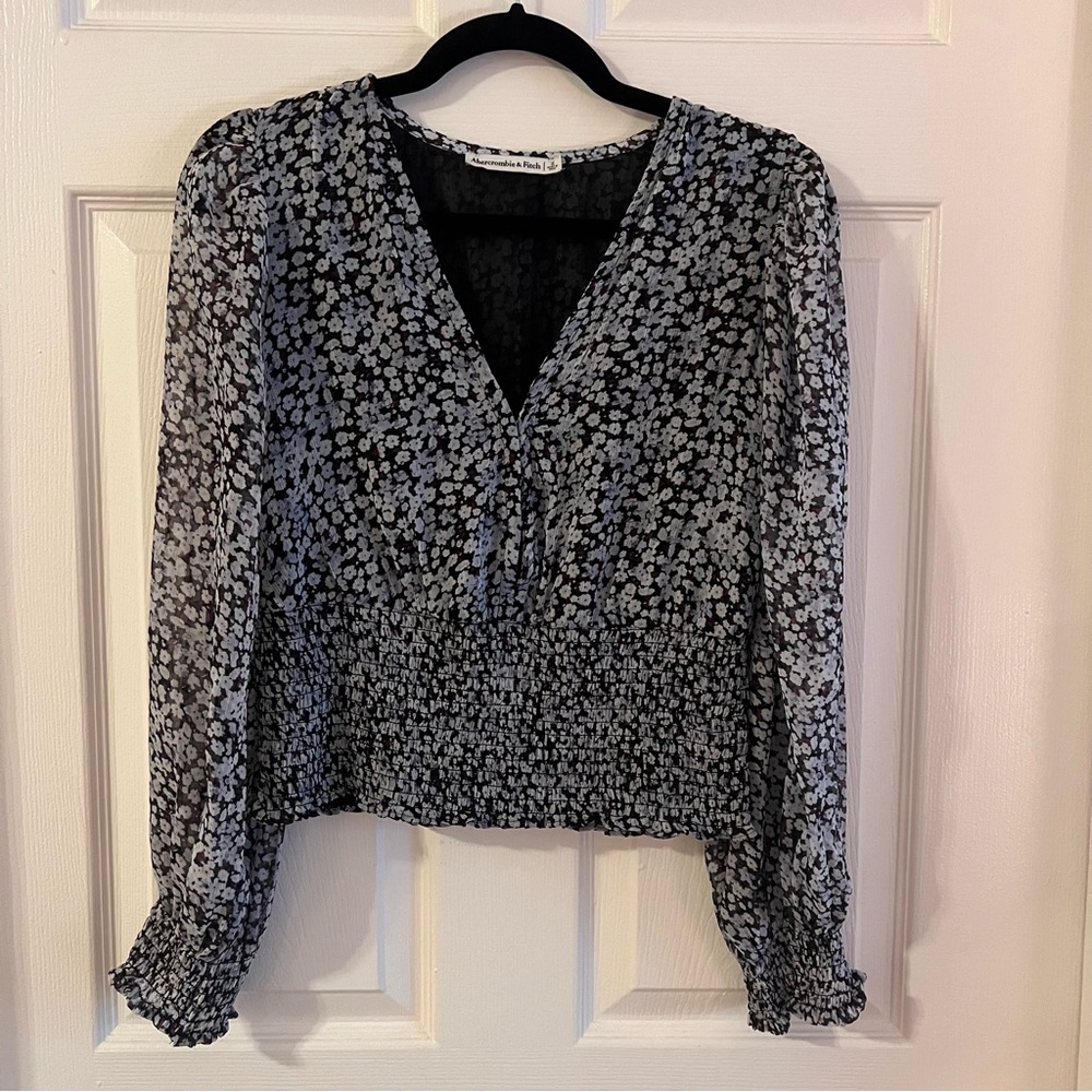 Abercrombie & Finch Black Long Sleeve Floral Top